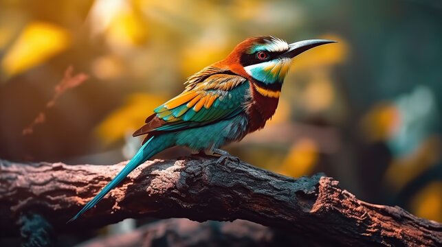 Merops apiaster closeup on a branch, Generative AI