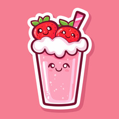 Strawberry ice cream, vector illustration.
