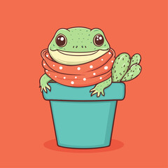 Lizard on flowerpot, vector illustration.
