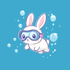 Diving rabbit, vector illustration.