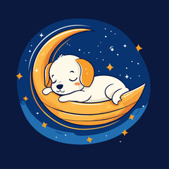 A puppy sleeping on a boat, vector illustration.
