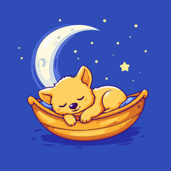 A puppy sleeping on a boat, vector illustration.
