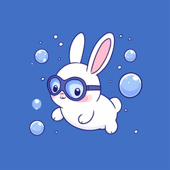 Diving rabbit, vector illustration.