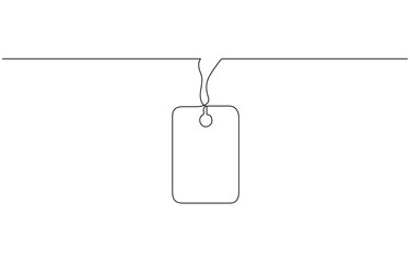 Naklejka premium One continuous line drawing blank price tag isolated white background, Continuous line drawing vector illustration with fully editable stroke of tag label vector design.