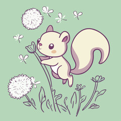 Squirrel and Dandelion, vector illustration.