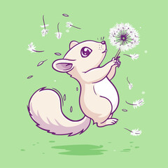 Squirrel and Dandelion, vector illustration.