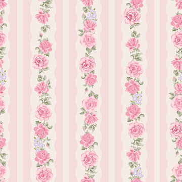 Fashion stylish vertical striped floral pattern with rose flower. Design for fashion, fabric, textile, wallpaper, packaging and all prints.