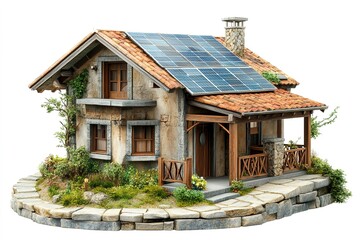 house with photovoltaic or solar panels isolated