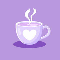 A heart-shaped coffee cup with vector illustration.