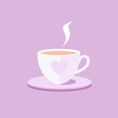 A heart-shaped coffee cup with vector illustration.