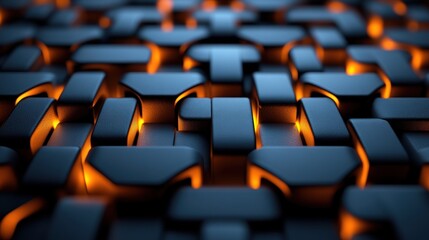 Obraz premium Abstract glowing dark blue and orange 3D geometric shapes.