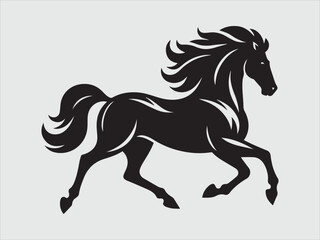 Obraz premium Horse Galloping Silhouette Running on Open Field with Strong Motion and Graceful Pose