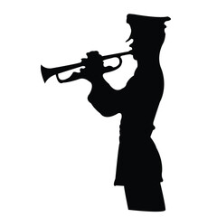 The silhouette of a soldier playing a trumpet in vector format symbolizes bravery, patriotism, and music, making it ideal for commemorative and artistic projects.

