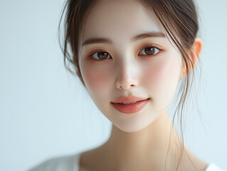 Naklejka premium Beautiful Asian Korean Cute Girl Trend Portrait Close-up Pictorial