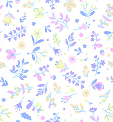 pattern on a color background with a  wild  flowers of different sizes artwork for tattoo, fabrics, souvenirs, packaging, greeting cards and scrapbooking
