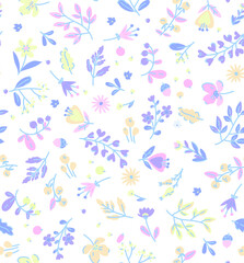 pattern on a colorful background with a  wild  flowers of different sizes artwork for tattoo, fabrics, souvenirs, packaging, greeting cards and scrapbooking