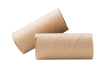Side view of tissue paper cores or toilet paper tubes in stack after used out in toilet or restroom isolated with clipping path in png file format