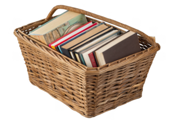 Books Basket isolated on a transparent background.