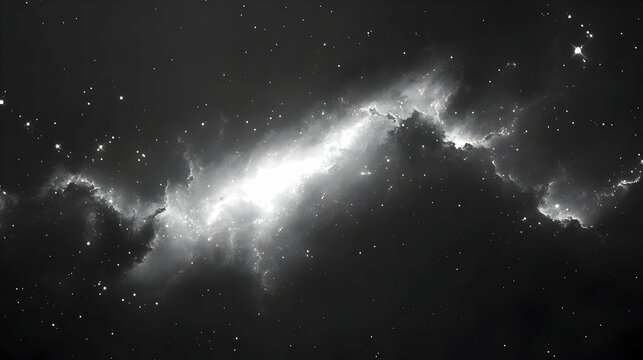 Monochromatic Nebula Cluster in Dark Sky with Glowing Stars and Galactic Cloud Formation for Adobe Stock Photo