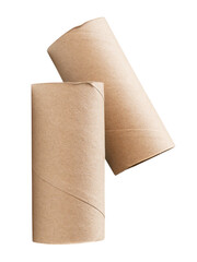 Side view of tissue paper cores or toilet paper tubes in stack after used out in toilet or restroom isolated with clipping path in png file format