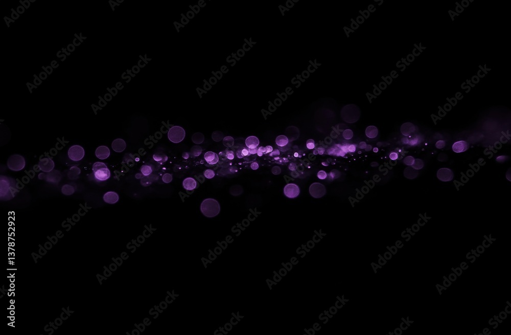 Aufkleber A minimalistic purple bokeh light effect on a black background. A glowing, sparkling light with defocused particles and a glow-in-the-dark effect.