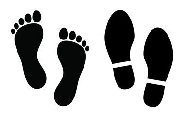 Footprints and Shoe Prints Silhouette Vector Set