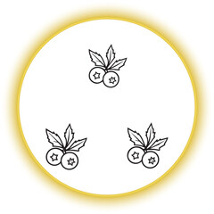 Minimalist Berry Line Art Illustration,Black and White Berry Outline Design,Simple Berries with Leaves Vector Art,Berry Icon with Leaves in Line Style,Hand Drawn Berry Sketch Vector