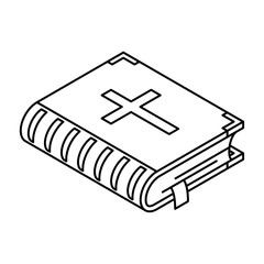 Isometric vector icon of a Holy Bible book with a cross on the cover. Lineart pictogram for Christianity and spirituality. Suitable for faith symbols, logos, and religious education designs