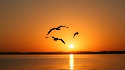 Fototapeta premium Silhouette of birds under the sunset