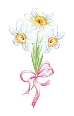 Bouquet of narcissus flowers. Watercolor illustration