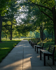 Fototapeta premium Photograph of a respectful memorial with five empty chairs at Kent State University, symbolizing the victims of the 1970 shootings