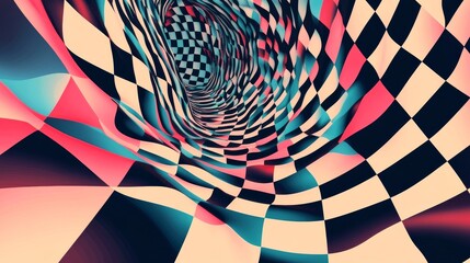 Groovy hippie 70s backgrounds. Checkerboard, chessboard, mesh, waves patterns. Twisted and distorted vector texture in trendy retro psychedelic style. Y2k aesthetic.