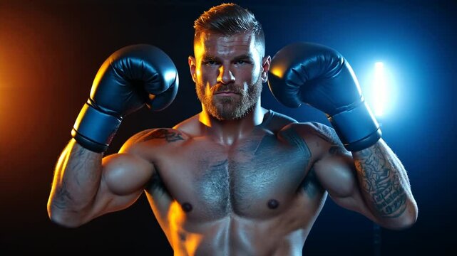 Male Boxer With Beard Training in a Gym During Evening Hours Generative AI