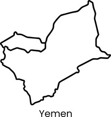 Yemen Country Map Outline – Simple Vector Line Drawing