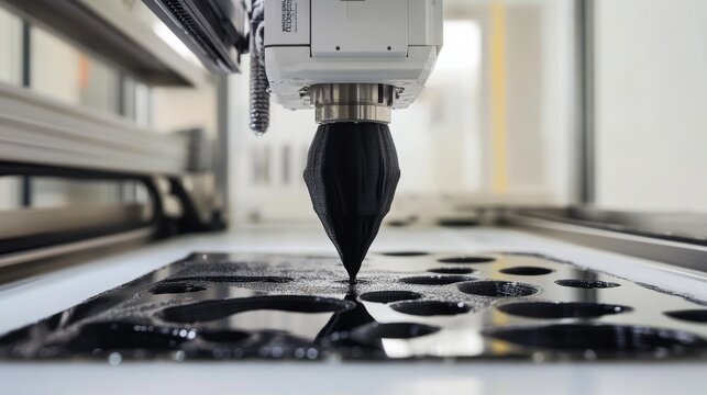 Various object printed on a 3D printer from molten plastic powder. Different model printed on 3D printer from melted black polyamide powder. New additive 3D printing Multi Jet Fusion MJF technology