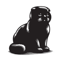 Cozy Scottish Fold silhouette, emphasizing its round face and soft features - Scottish Fold illustration - Scottish Fold vector - cat silhouette

