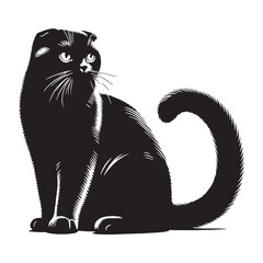 Distinctive Scottish Fold silhouette, showcasing its iconic ear shape - Scottish Fold illustration - Scottish Fold vector - cat silhouette

