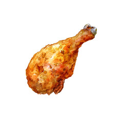 A fried chicken drumstick with crunchy watercolor texture isolated on transparent background png