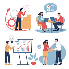 vector illustration of business people with chart