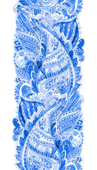 seamless border with monochrome abstract pattern of paisley. watercolor painting