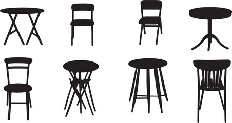modern chair and table icon set – vector silhouettes for interior design