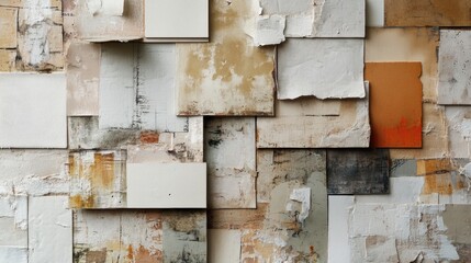 eco-friendly collage art, artistic composition made with recycled materials in soft, neutral tones, using cut-and-paste collage technique