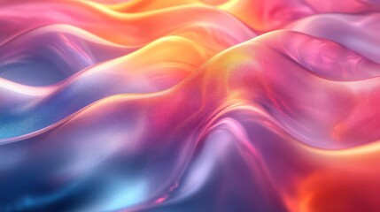 Obraz premium This 3D modern geometric background is made up of a 3d holographic liquid wave, iridescent chrome fluid silk. 