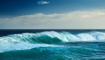Naklejka premium big turquoise ocean waves with horizon