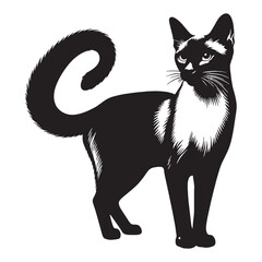 Sophisticated Siamese silhouette, reflecting the breed's regal presence - Siamese illustration - Siamese vector - cat silhouette

