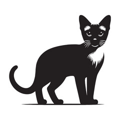 Sleek Siamese silhouette, highlighting its smooth and streamlined physique - Siamese illustration - Siamese vector - cat silhouette

