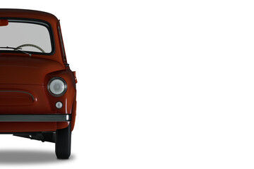 Vintage red car front view on isolated background. 3D render.