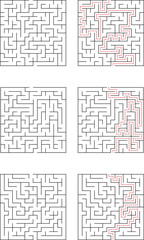 Complex Maze Puzzles Solutions and Paths Illustrated