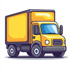 Bright yellow delivery truck parked on a clean street during the day with clear skies above