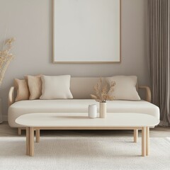 Modern minimalist living room with cozy sofa and table  